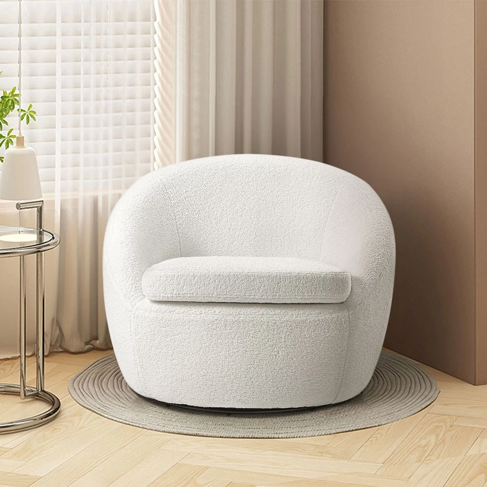 White Teddy Velvet Tub Chair Armchair Swivel Barrel Chairs Living
