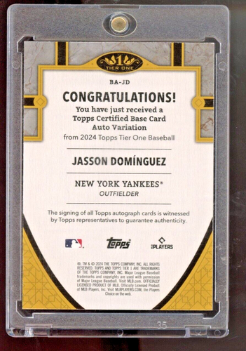 2024 Topps Tier One Jasson Dominguez RC Auto /25 Gold Foil YANKEES - Picture 2 of 2