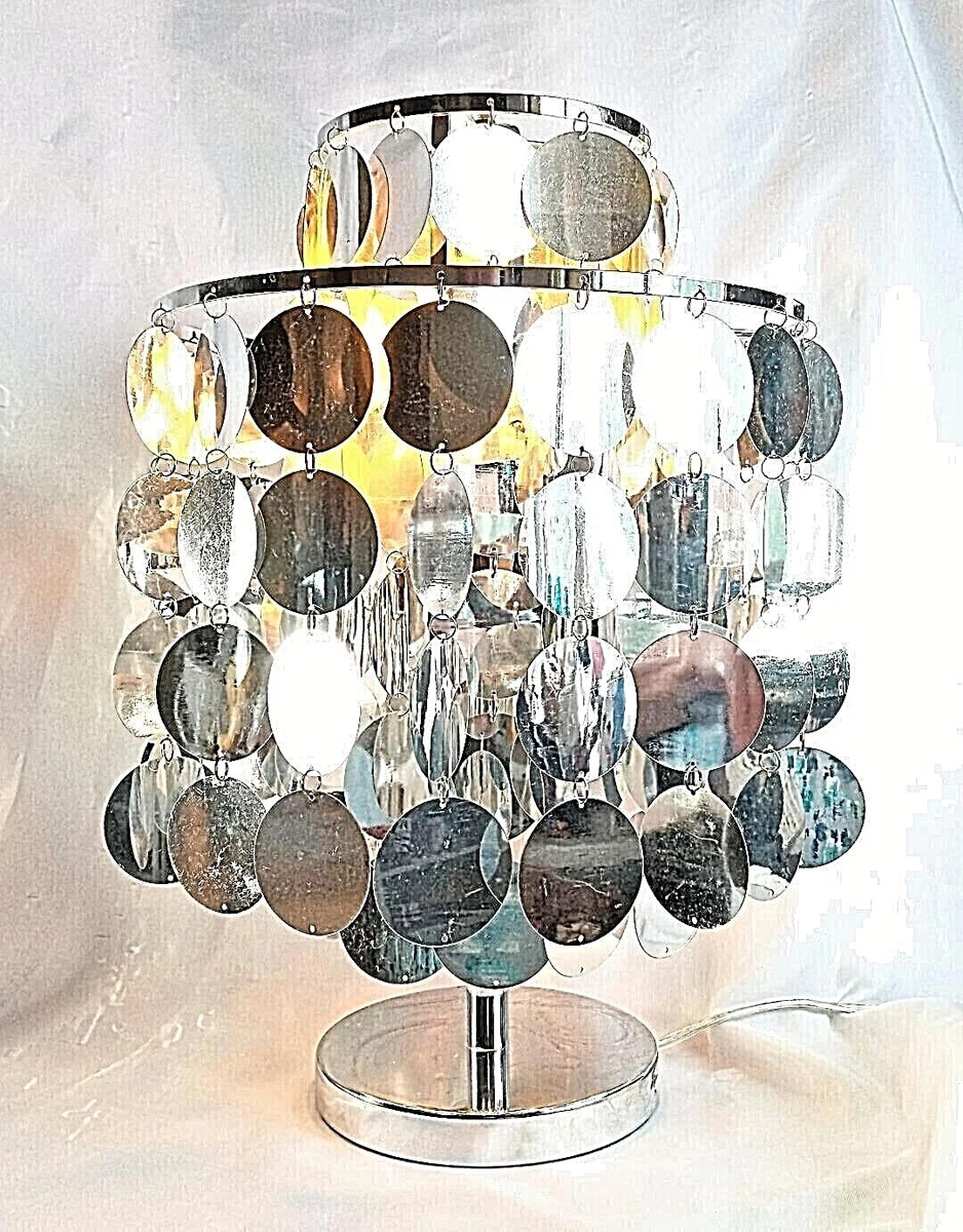 Groovy Chrome Dangling Reflective Disk Chandelier Table Lamp