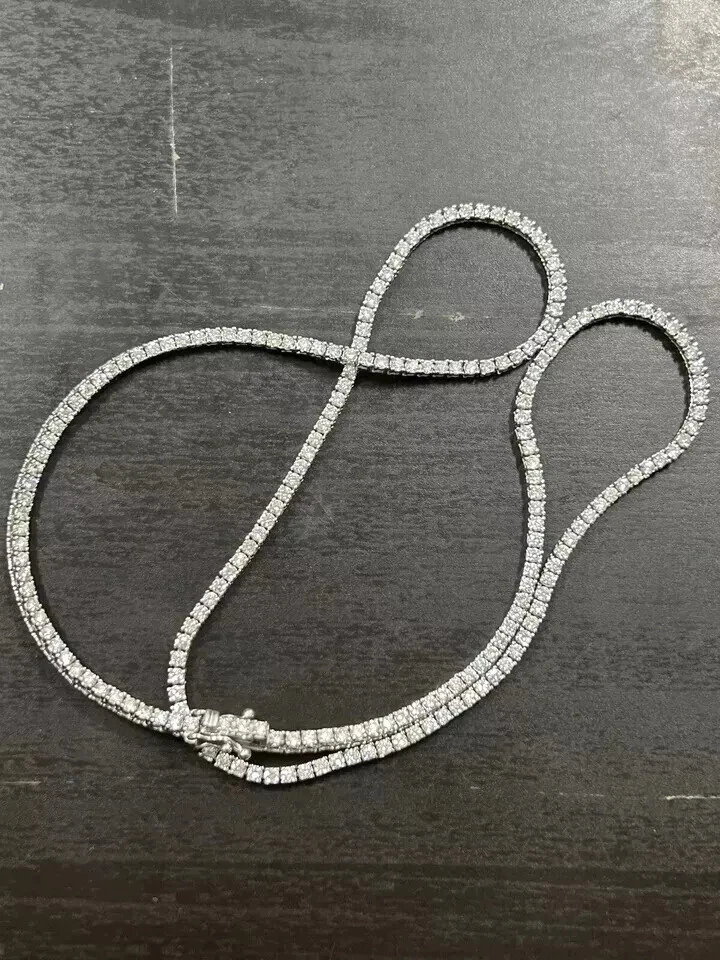 14K White Gold Plated Women's Tennis Necklace 18" 3MM Round Lab Created Diamond - Image 2 of 3