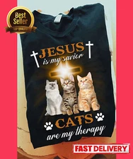 Jesus is my savior cats are my therapy Cat Lover T-shirt