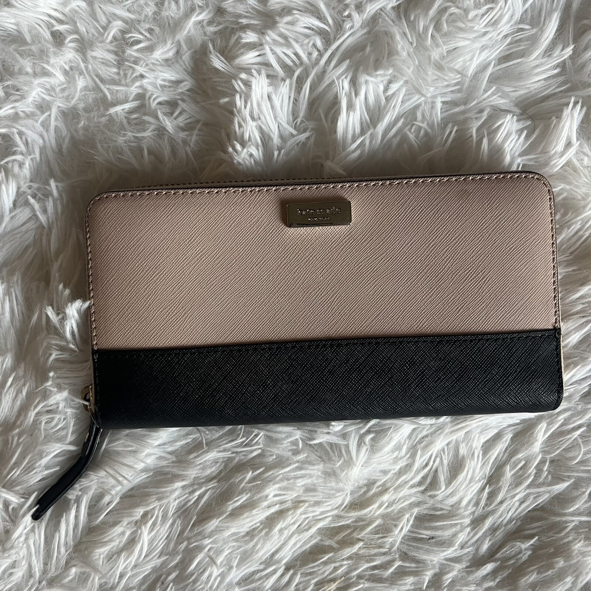 Kate Spade stacy laurel way dusty pink/black wallet | eBay
