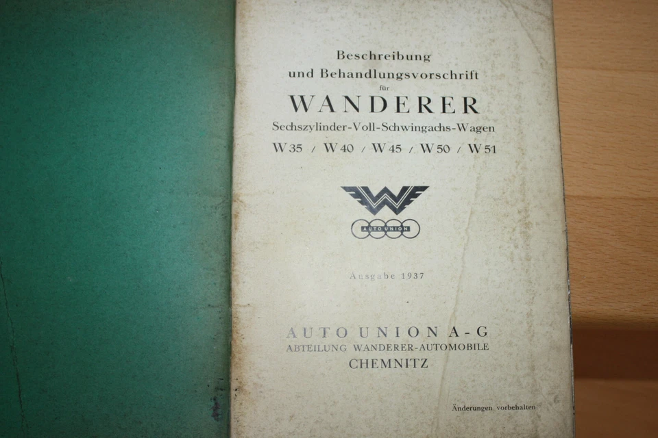 Betriebsanleitung Wanderer W35 / W40 / W45 / W50 / W51 Auto Union AG 1937 - Bild 2 von 4