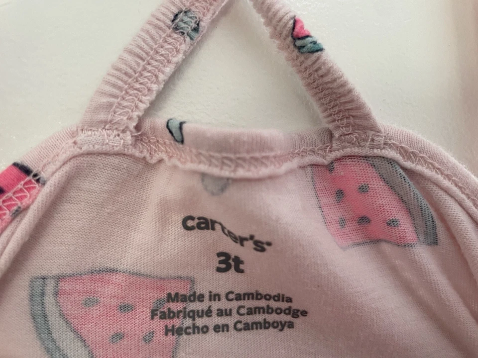 Mameluco Carter's para niñas pequeñas sandía con volantes cintura ceñida sin mangas rosa 3T Foto 2 de 4