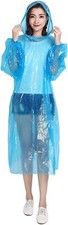 Onedor Disposable Rain Ponchos with Drawstring Hood  Elastic Sleeve 5PK Blue 
