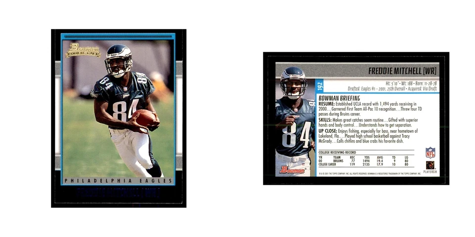 2001 Bowman Freddie Mitchell RC Football Cards #192 - Image 3 of 3