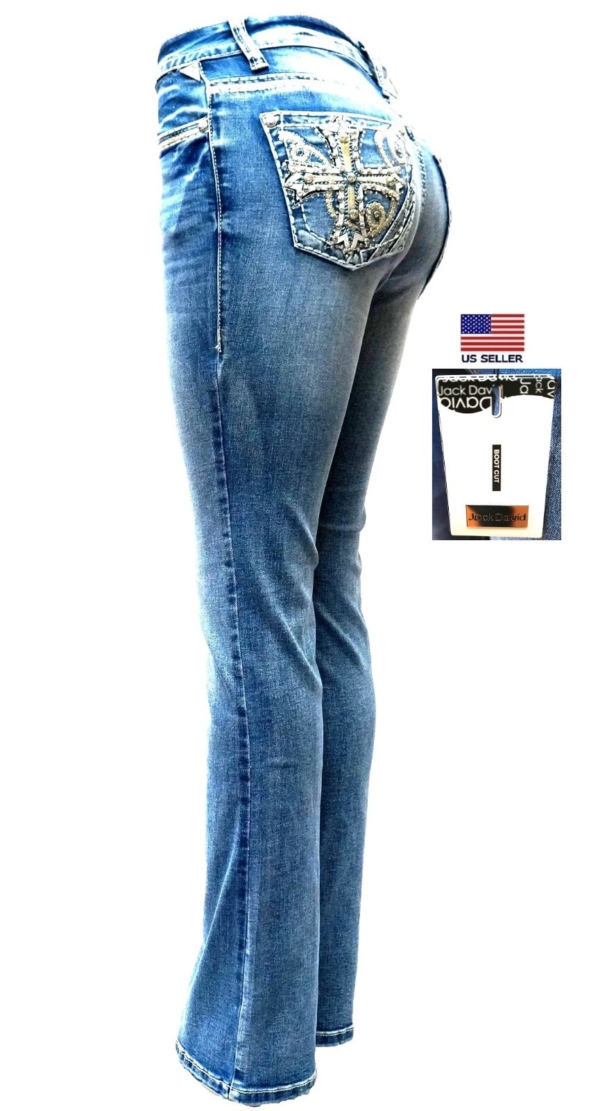 Jack David Woman's Bootcut Denim Jeans Embellished