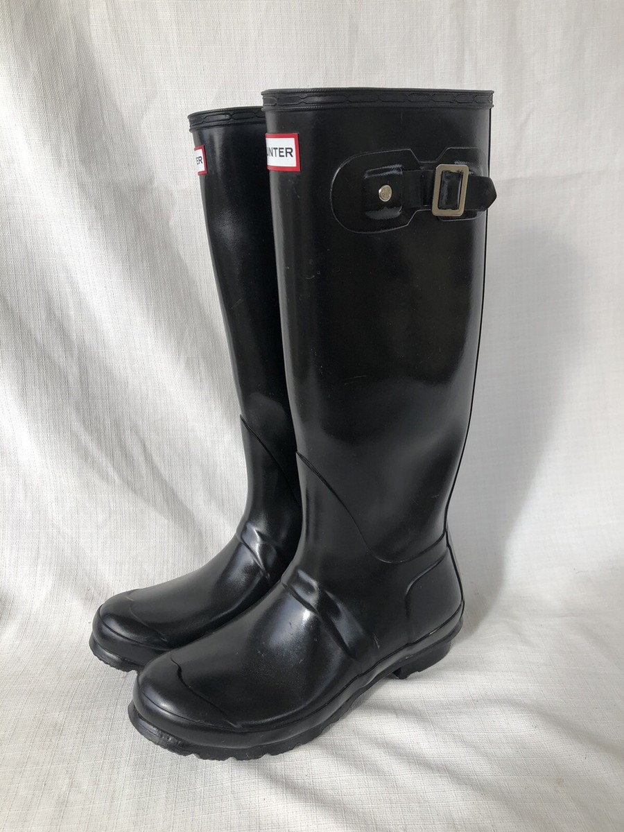 Hunter Women's Sz 6 Original Gloss Black Tall Rain Boots | eBay