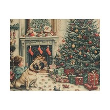 Pug Christmas Puzzle retro style with a girl gift 110, 252, 520, 1014-piece 
