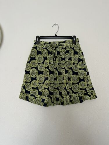 Merona Navy & Lime Green 100% Cotton Lined Skirt P