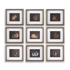 NINE RESTING BUNNY FRAMED PRINTS UNDER GLASS WALL ART PICTURES UTTERMOST 32386