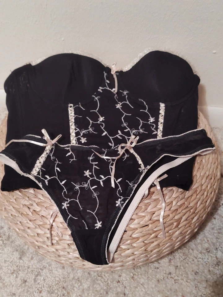 Sexy Vintage Bustier Dama Corsé Top y Ropa Interior, Negro TALLA 34 C MEDIANO Foto 2 de 4