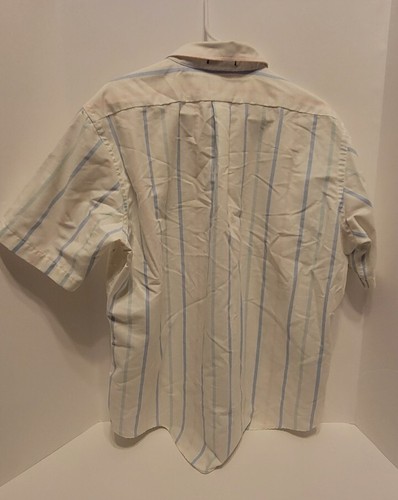 Hathaway Men 17.5/SS Dress Shirt White Blue Short Sleeve Mostly Cotton Oxford - Picture 6 of 6