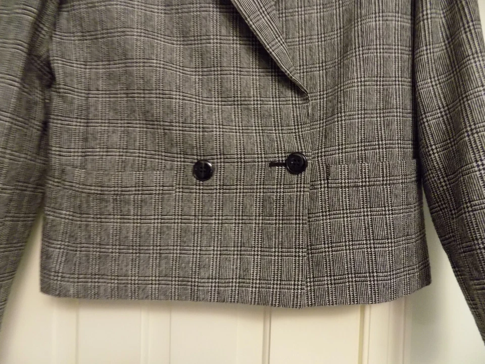 Chaqueta Blazer De Colección Sasson Negra a Cuadros Cuello Terciopelo Acento Hong Kong Bolsillos 4/5 Foto 3 de 4