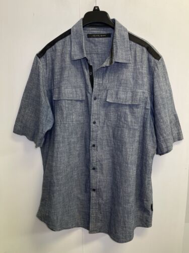 Sean John Chambray Shirt Men's 3XL Flap Pockets Short Sleeve Button Up Blue Jean