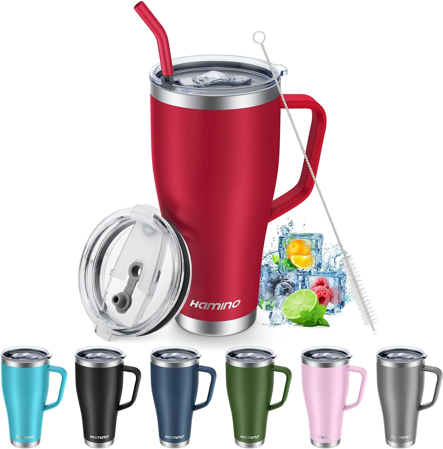 30 Oz Tumbler with Handle and Straw Lids, Double-Wall Vacuum Travel Coffee Mug w