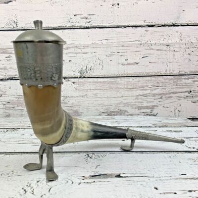 Norwegian Viking Drinking Horn Trinket Box w/ Lid Viking Pewter