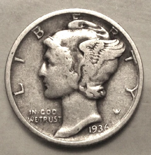 1936 D Mercury Dime circulated 90% Silver  F Fine to Very Fine VF