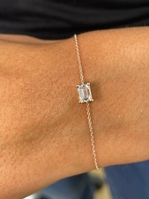 Certified 2 Ct Emerald Cut Lab Grown Diamond Bracelet 7" 14k Solid Yellow Gold