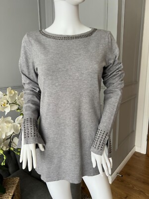 Vila Milano Damen Pullover L grau Nietendetail