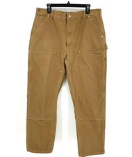 Vintage Carhartt 38 x 32 Double Knee Duck Brown Canvas Pants Usa Made Workwear