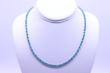 Blue Green Genuine 4mm Round Arizona Turquoise Sterling Silver Bead Necklace
