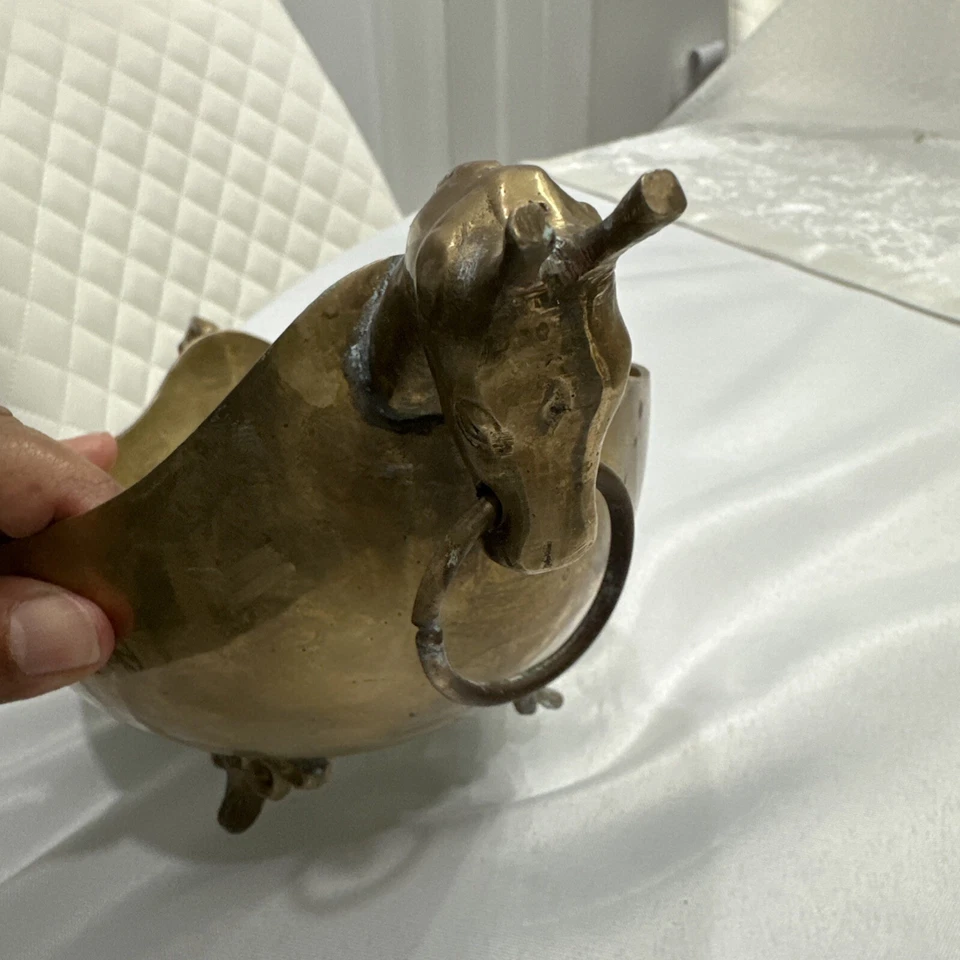 РЕДКИЙ винтажный латунный двуглавый жираф горшок конфеты блюдо MCM чаша, фрукты чаша - Изображение 4 из 4