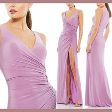 NWT IEENA Mac Duggal [ 4 ]  V-Neck Ruched Stretch Jersey Gown in Lilac #Q696