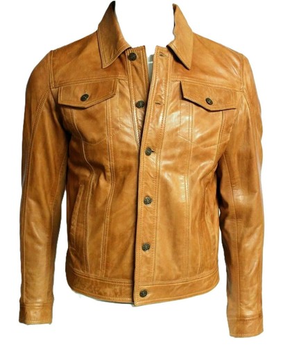 Veste Camionneur Western En Daim Véritable Marron - Homme, Tailles XS à 3XL, Neuf Avec étiquettes, Fabriqué En Inde