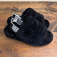 UGG Women's Fluff Yeah Slide Slipper Black Size 6 1095119 Open Toe Sheepskin