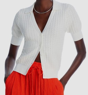 Essentiel Antwerp Women's White Knit Polo Short Sleeves Top Size S