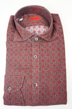 Isaia Napoli Burgundy Medallion Long Sleeve Cotton Dress Shirt 15.5/39 NEW