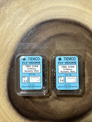 100 PACK TIEMCO TMC 3769 NYMPH 2X HEAVY FLY TYING HOOKS SIZE #14 FREE SHIPPING
