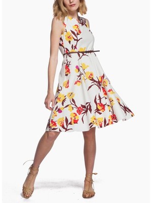 MAX MARA  STUDIO Womens Ivory Belted Unlined Sleeveless Fit + Flare Dress 8