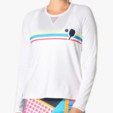 LUCKY IN LOVE WOMEN'S DOUBLE HIT LONG SLEEVE TOP GOLF TENNIS M L WHITE NEW NWT