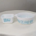 Pyrex Amish Butterprint 1.5 Pint Bowl + 1.5 C Refrigerator Dish Turquoise White