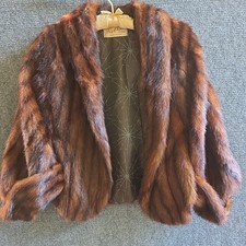 Abrigo Estola Visón Capa Envoltura Fred Rice Furs Los Ángeles Mantón Marrón De Colección Años 50