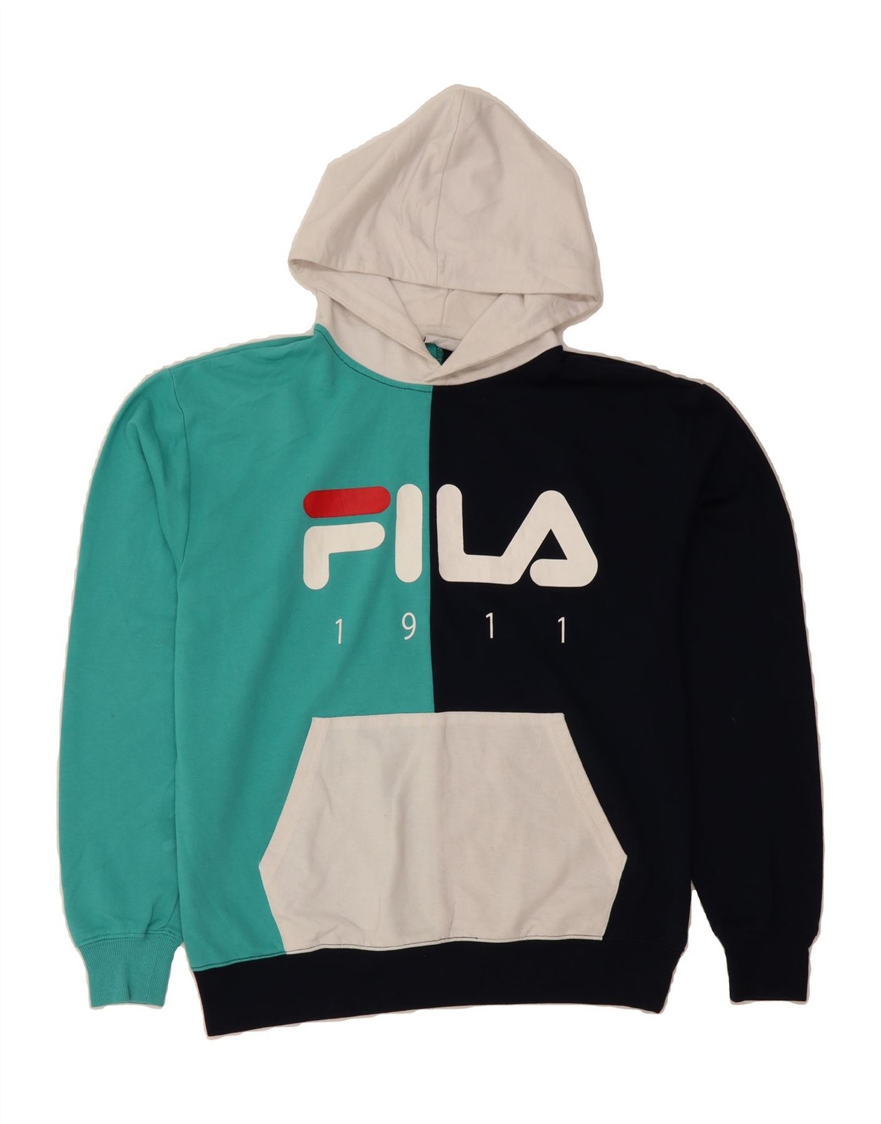 FILA maglione donna grafico con cappuccio UK 14 Medium multicolore colorblock BI39
