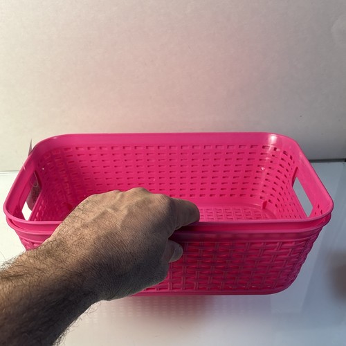 Set of 2 Essentials Pink Plastic Storage Baskets Cut‑Out Handles - Picture 8 of 8