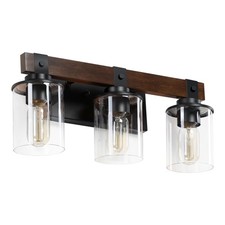Rustic Wood Bathroom Vanity Light, Farmhouse Wall Sconce with Clear Glass