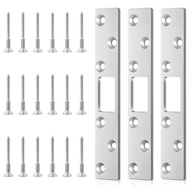 3 Pack Silver Deadbolt Armor 6 In Extended Strike Plate Heavy Duty Door