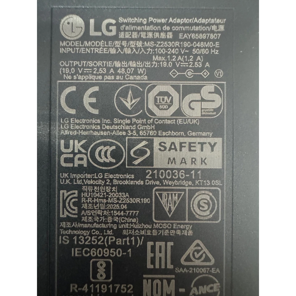 Cargador original LG para monitor LG MS-Z2530R190-048M0-E 19V 2.53A - Imagen 3 de 3