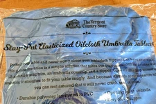 Blue Oilcloth Umbrella Tablecloth Vermont Country Store Elastic Edge, Zipper 48"