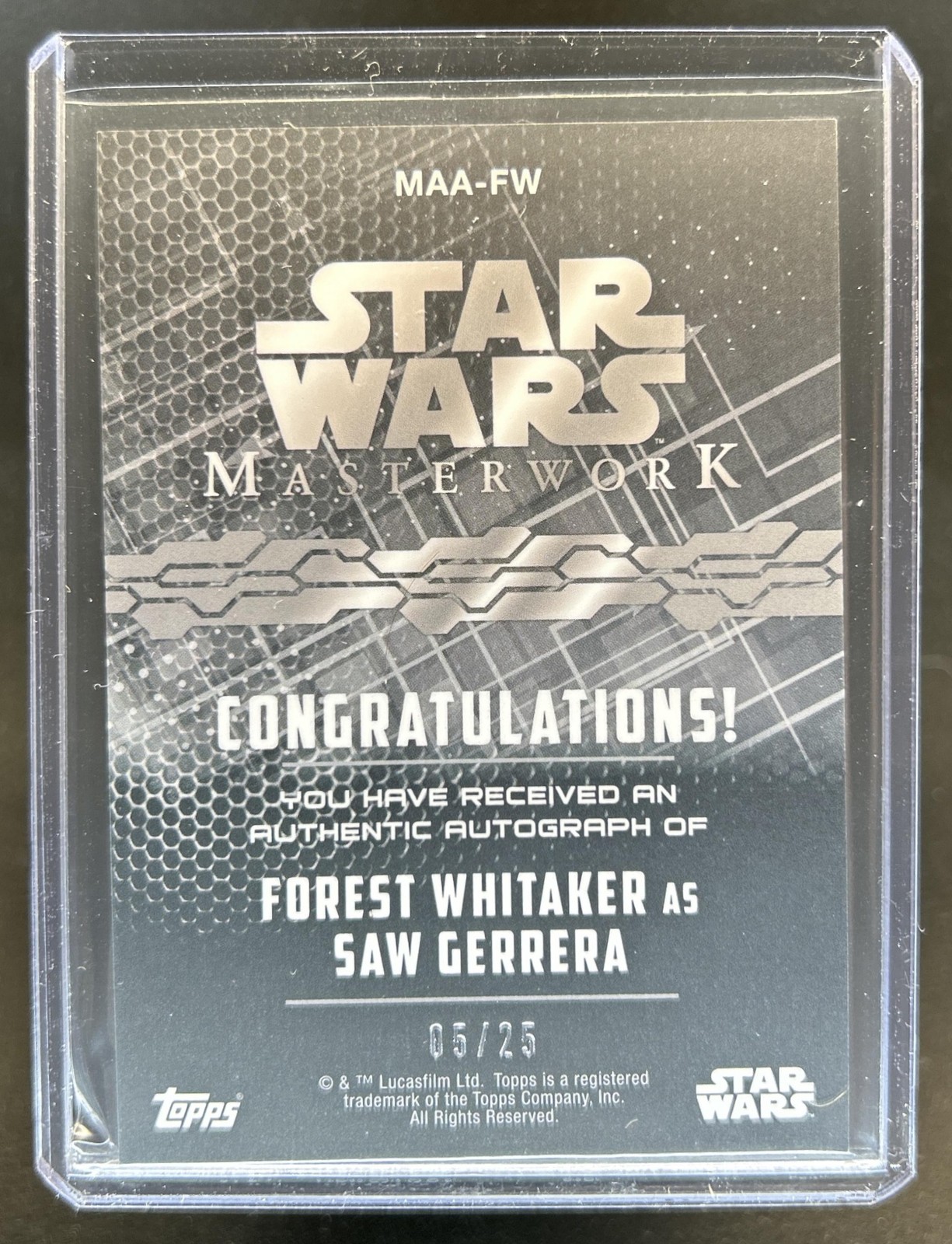 2017 Topps Star Wars Masterwork Forest Whitaker Auto Autograph Canvas #/25 view 2