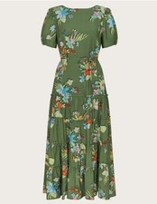 MONSOON Size 14 GREEN PRINT TIERED DRESS 