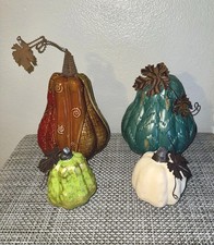 Lot of Pumpkins 4 Metal Tasseled - Fall Decor