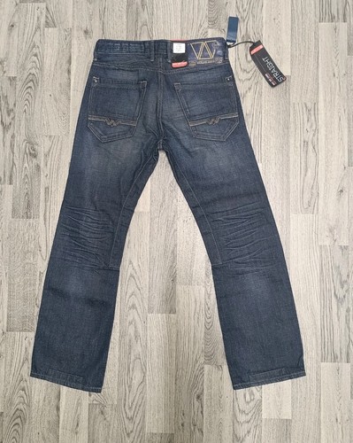 Pantalones de mezclilla Duck and Cover para hombre Rio Dirty Thanda pierna recta lavado oscuro 30-30 nuevos - Imagen 13 de 18