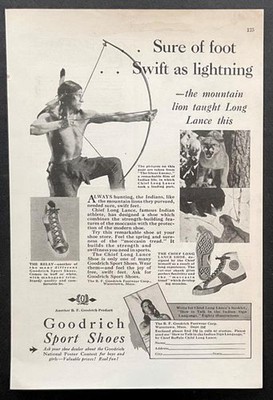 1931 B.F. Goodrich Sport Shoes AD *Chief Long Lance* Sneakers  Sure of Foot 
