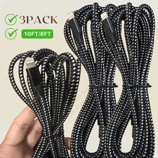 3 Pack 6Ft/10Ft USB Charger Cable For i-Phone 14 13 12 11 8 6 Charging Data Cord
