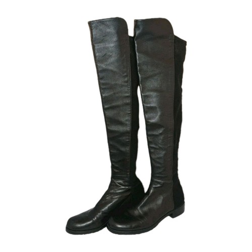 Stuart Weitzman Boots 5050 OTK Black Napa Leather Stretch Over The Knee Sz 7 A+!